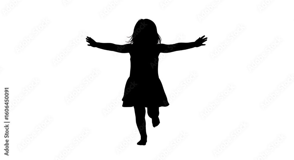 Fototapeta premium A black silhouette of a child with arms outstretched, symbolizing freedom and joy.