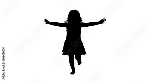 A black silhouette of a child with arms outstretched, symbolizing freedom and joy.