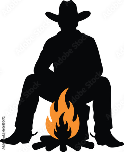 Cowboy Sitting by a Campfire Silhouette