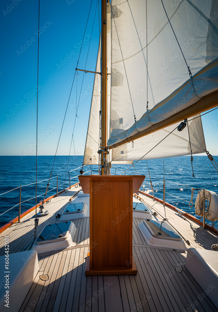 Obraz premium Sailboat's deck on a bright day