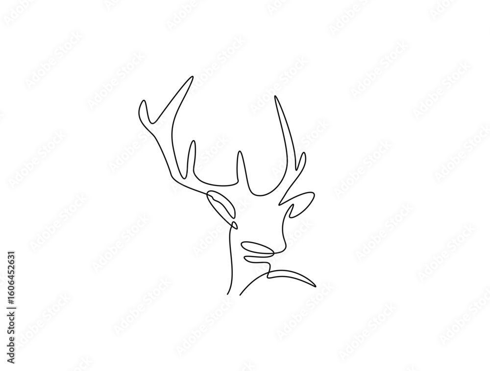 Fototapeta premium Continuous line art drawing of deer head - animal concept. Antlers head in single line art drawing vector illustration. Editable stroke.