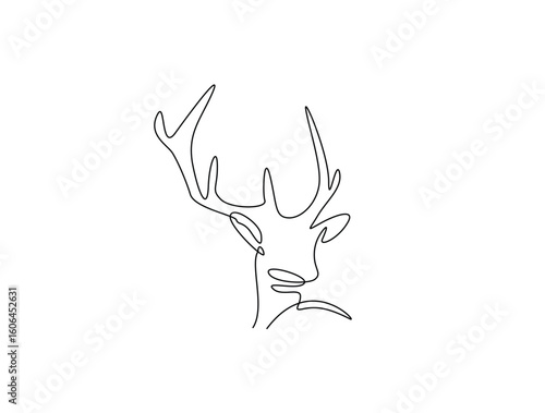 Continuous line art drawing of deer head - animal concept. Antlers head in single line art drawing vector illustration. Editable stroke.