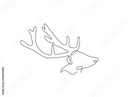 Continuous line art drawing of deer head - animal concept. Antlers head in single line art drawing vector illustration. Editable stroke.