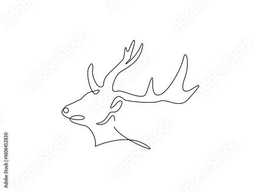 Continuous line art drawing of deer head - animal concept. Antlers head in single line art drawing vector illustration. Editable stroke.