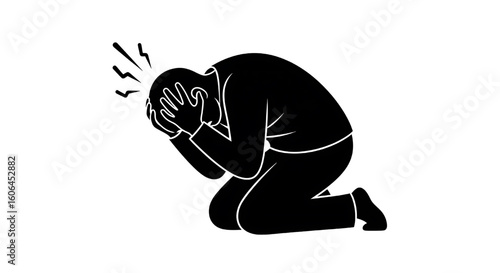A black silhouette of a person kneeling in despair or sadness.