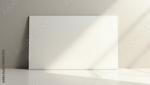 Wallpaper Mural A blank, square canvas rests on a pale floor against a neutral wall, illuminated by diagonal sunlight casting shadows.  The scene is minimalist and clean Torontodigital.ca