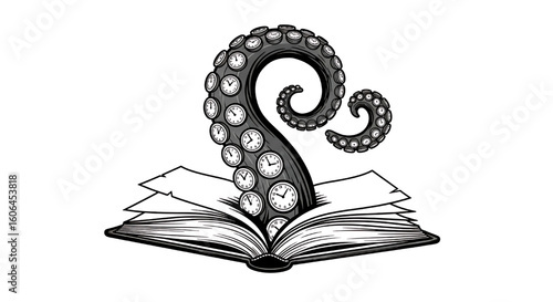 A fantasy illustration of octopus tentacles rising from an open book, representing the power of stories.