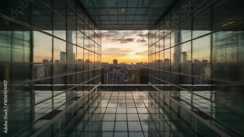 Modern glass building interior view
