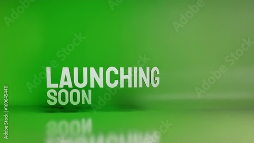 “Launching Soon” in bold modern font with a rocket animation, isolated on a vivid green background.
