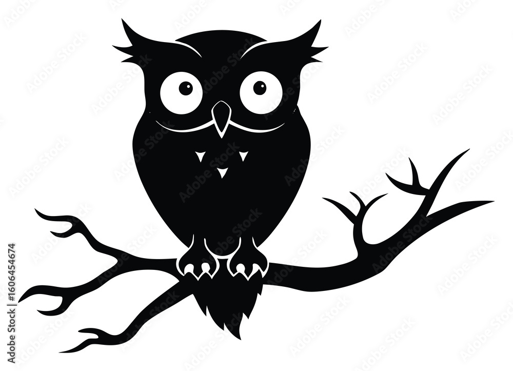 Fototapeta premium Silhouette of a Cute Owl Perched on a Branch Vector Illustration Design Element for Halloween and Fall Themes