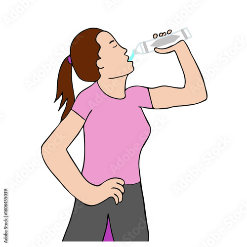 lady female drinking water healthy lifestyle hydration concept.eps
