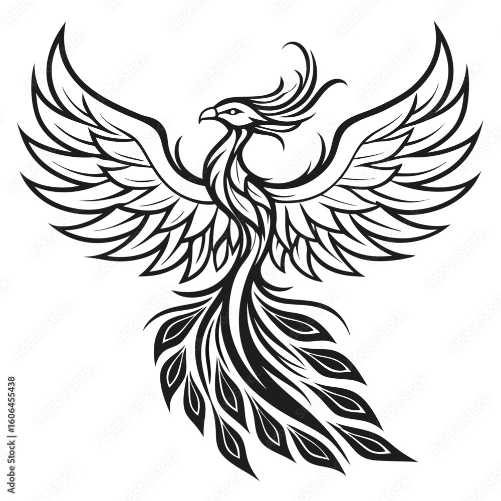 Obraz premium “Phoenix Bird Vector with Fiery Wings and Rebirth Symbolism in Bold Stylized Design”