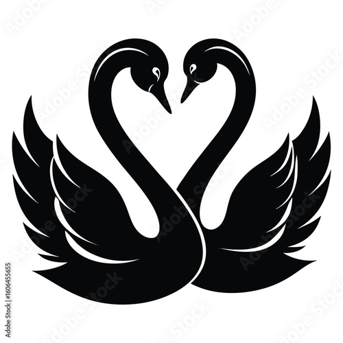 Fotografía Elegant Black Swan Pair Forming a Heart Shape Symbol of Love and Graceful Unity