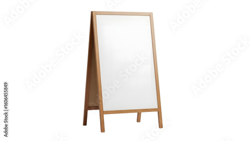 A frame sign wooden sandwich board sidewalk easel display stand for advertising and promotion message board on transparent background