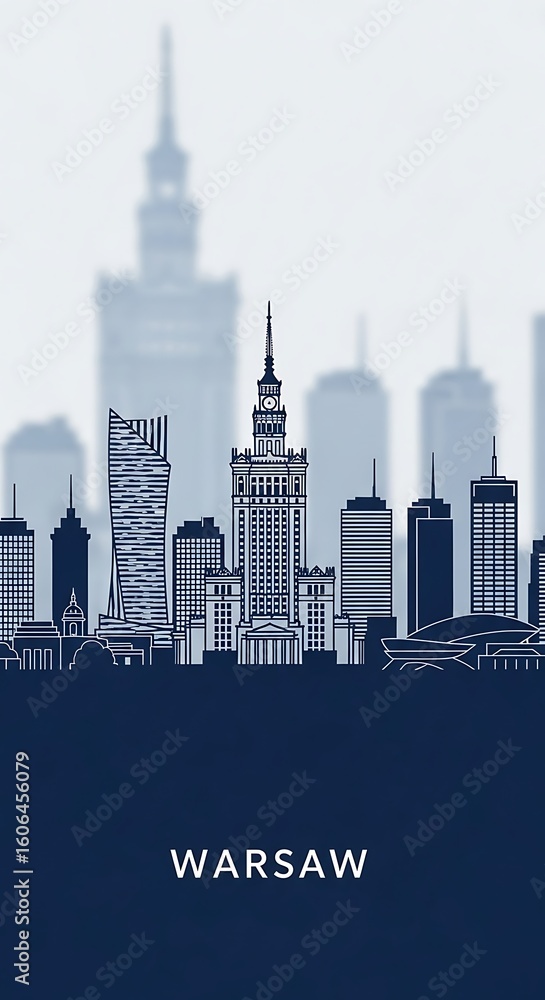 Fototapeta premium Line art illustration of the warsaw skyline.