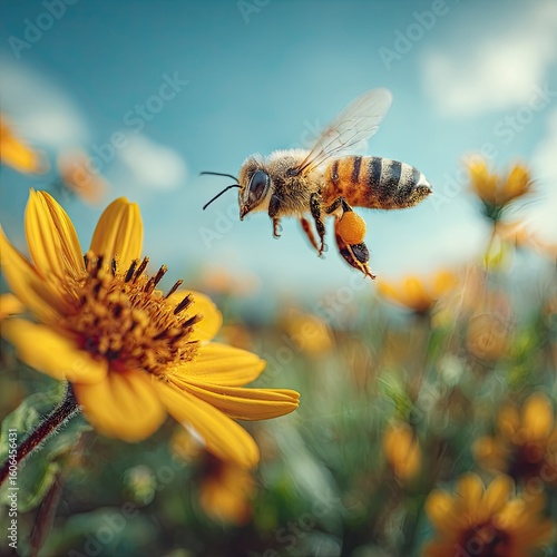 Close up of a hovering honeybee 7