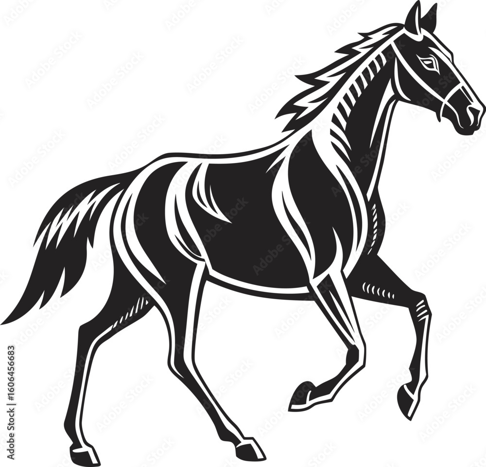 Obraz premium Flat Vector Silhouette of a Running Horse – Clean Black and White Animal Icon