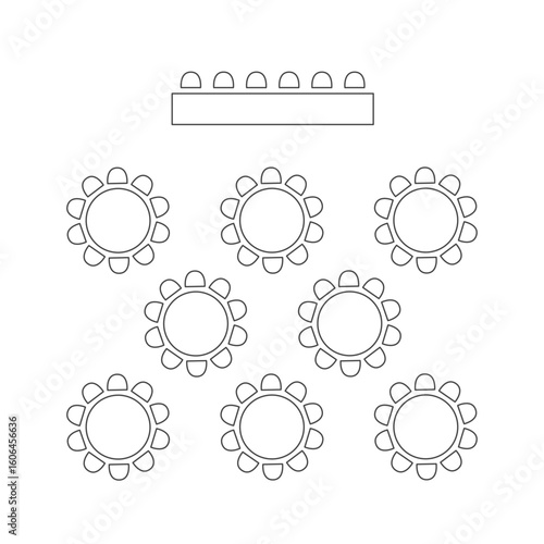 Banquet seating layout. Event interior table scheme linear icon. Vector illustration