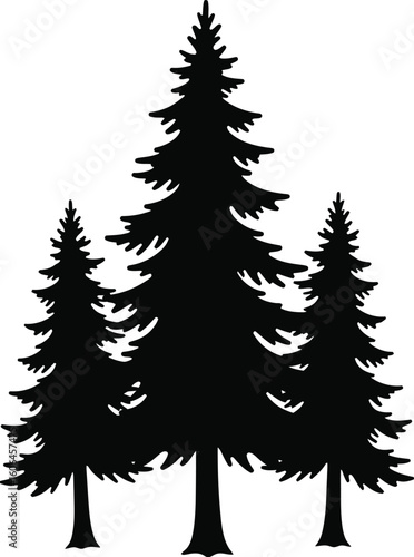 Silhouette of Three Evergreen Trees Against a White Background Simple and Minimalist Design