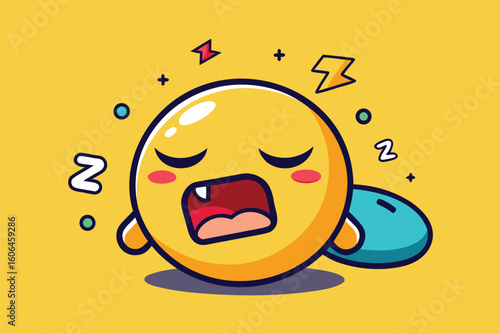 Realistic sleeping emoticon with closed eyes and expressions, set against a vibrant yellow background showcasing a playful sleeping pose and peaceful ambiance