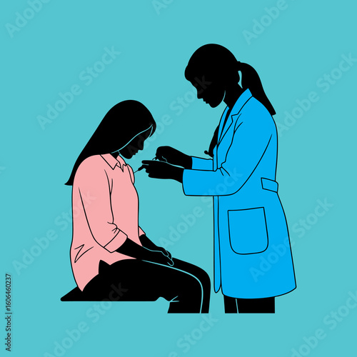 vector silhouette of a doctor injecting a patient