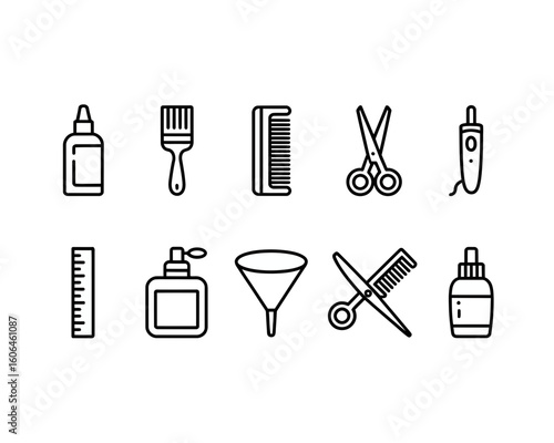 Collection of hairdressing tools and supplies silhouette icons isolated on white background