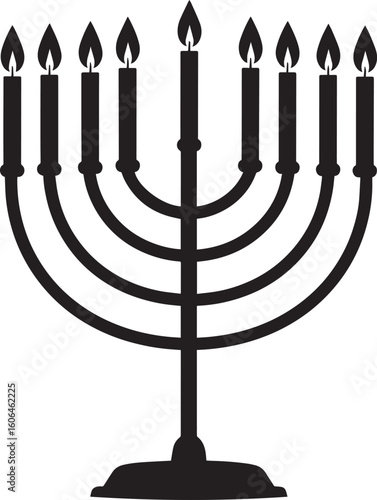 Black Silhouette of Menorah Icon | Traditional Jewish Symbol Illustration