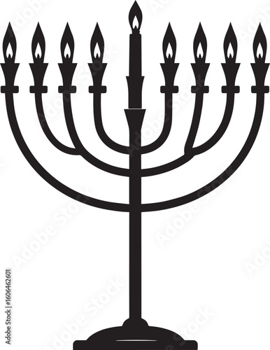 Black Silhouette of Menorah Icon | Traditional Jewish Symbol Illustration