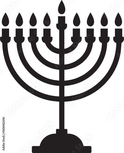 Black Silhouette of Menorah Icon | Traditional Jewish Symbol Illustration