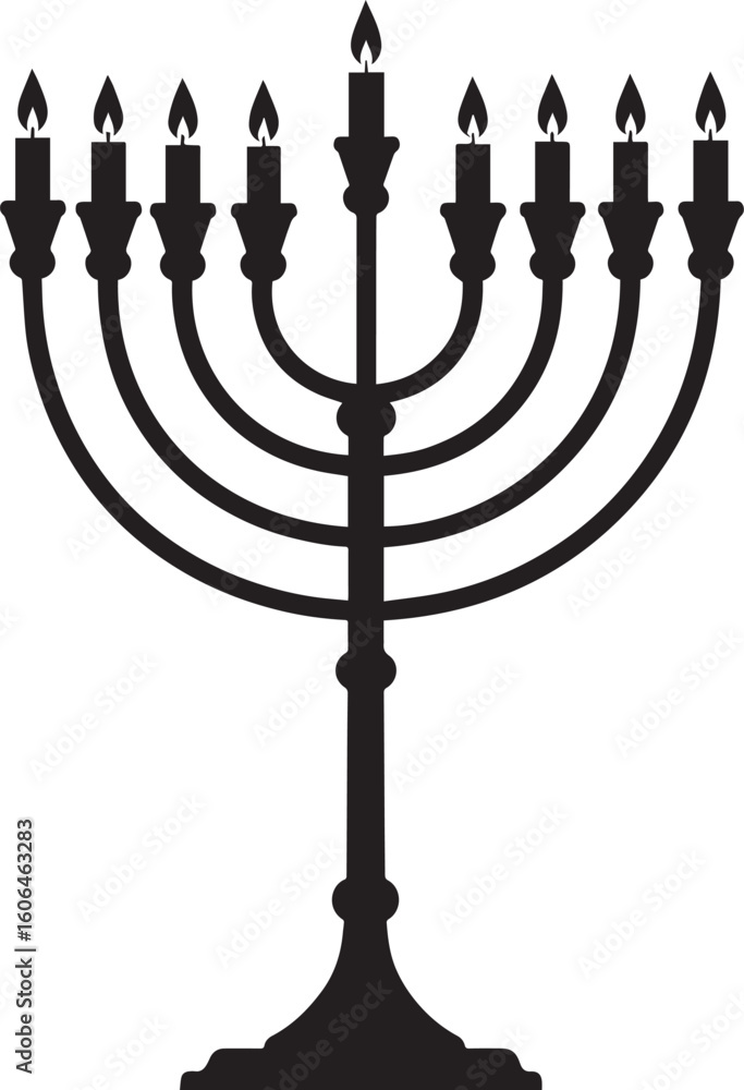Black Silhouette of Menorah Icon | Traditional Jewish Symbol Illustration Black Silhouette of Menorah Icon | Traditional Jewish Symbol Illustration