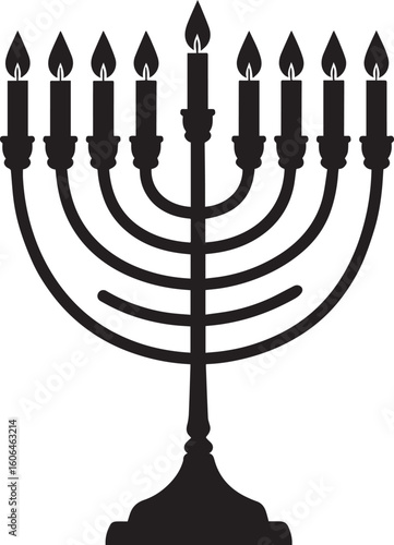 Black Silhouette of Menorah Icon | Traditional Jewish Symbol Illustration