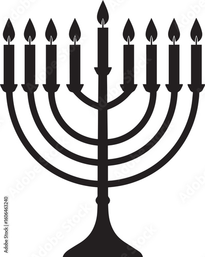 Black Silhouette of Menorah Icon | Traditional Jewish Symbol Illustration