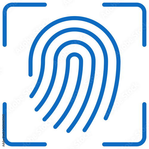 Fingerprint Scan Blue Fill Outline Vector Icon Design - fingerprint within a scanning frame, representing biometric authentication and secure access