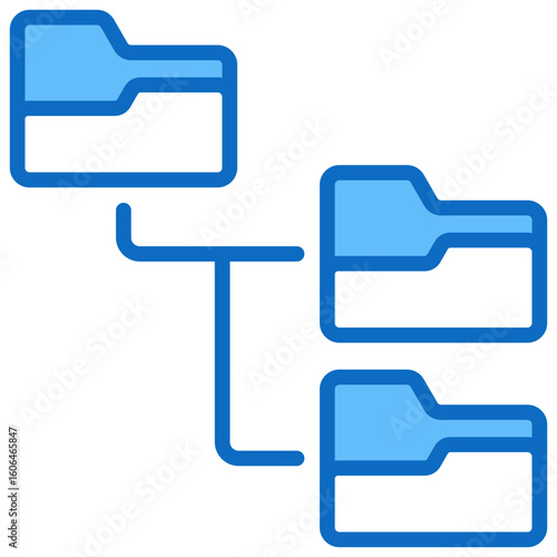 File Structure Blue Fill Outline Vector Icon Design - Hierarchical folders structure symbolizing file management, storage organization, or directory tree