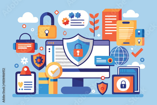 Visual representation of personal data security focusing on cyber data protection and online safety measures with various icons and elements