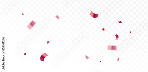 red confetti and ribbon streamers falling on a transparent background. blurred. simple design.Vector