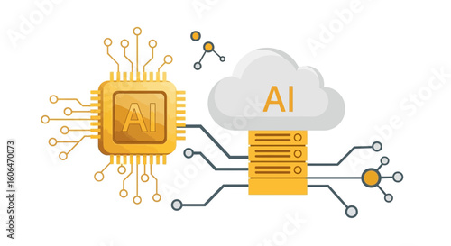 AI Processor Chip Connected to Cloud Server for Data Storage - Cloud Computing Technology