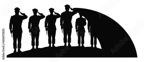 Silhouette of soldiers saluting a fallen comrade honoring veterans on memorial day with respect and patriotism
