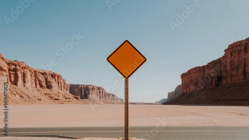 Desert road trip with blank sign and canyon views in arizona travel destination for adventure seekers
