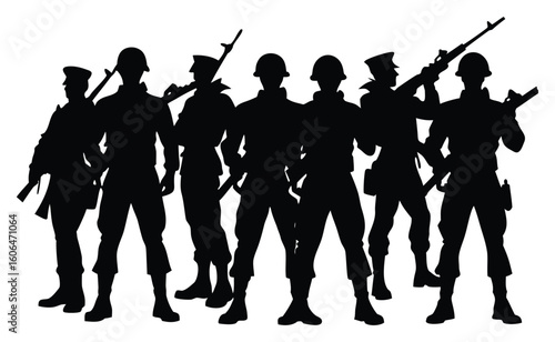 Silhouette of Soldiers Standing Guard Armed and Ready for Duty Representing Strength and Protection