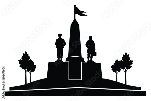 Silhouette of War Memorial with Soldier and Sailor Statues Honoring Military Service and National Pride