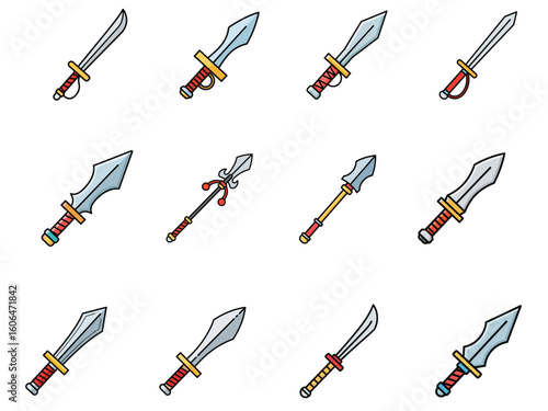 Set of weapons isolated on transparent background  
