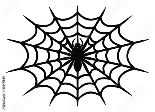 Spiderweb with Spider Silhouette on White Background Vector Illustration Ideal for Halloween Decorations