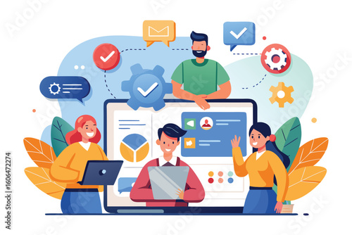 Online service management team engaging with clients to provide efficient solutions and enhance productivity through effective communication strategies