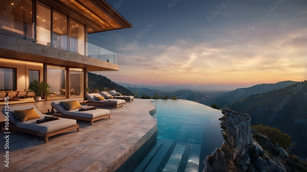 Fototapeta premium Traditional Alpine House with Mountains