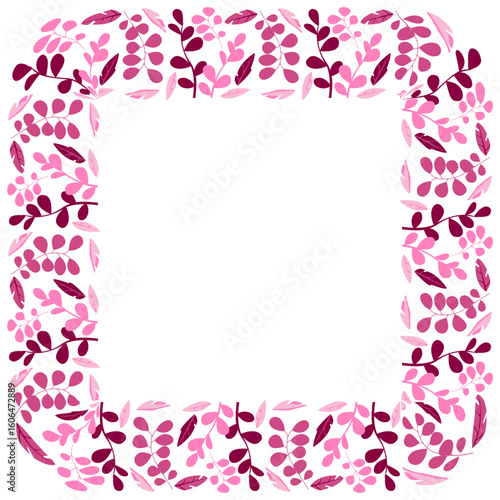 This decorative border features a vibrant arrangement of pink leaves and flowers, creating a cheerful frame ideal for invitations, craft projects, and digital designs.