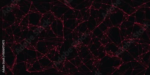Abstract network illustration with red nodes and lines on a black background representing connection and connectivity
