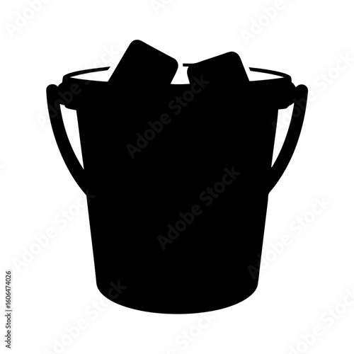 Silhouette of ice bucket filled with ice cubes for cooling beverages