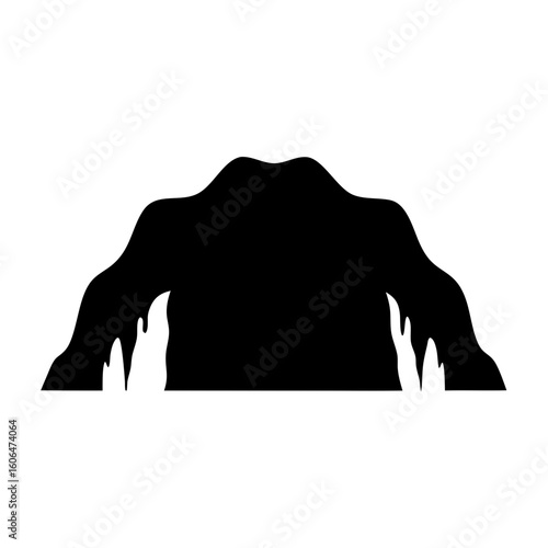 Simple black and white silhouette of a cave entrance with stalactites
