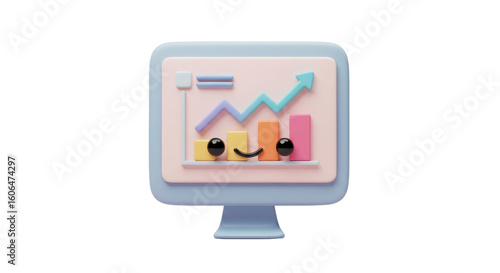 Wallpaper Mural Animated 3D graph on computer screen showing positive growth and happy data Torontodigital.ca